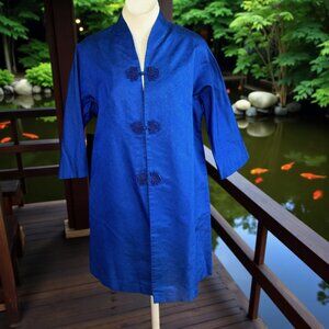 Vintage Asian Chinese Royal Blue Print Kimono Jacket Coat Handmade